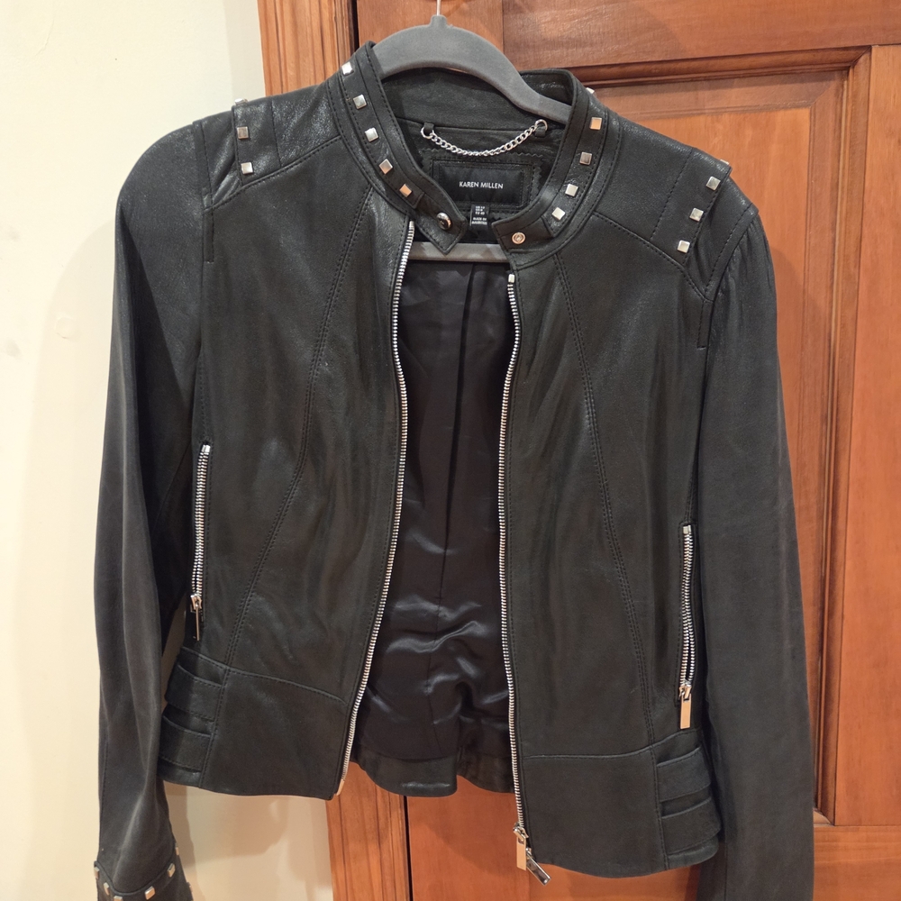Karen Millen Black Leather Studded Jacket
